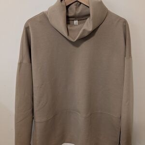 Dear Scarlett Scuba Tunic Length Tan Cowl Neck Sweatshirt Women's Size Medium